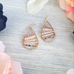 Wire wrapped Pink gemstone tear drop earrings 14k goldfilled earwire